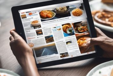 person reading news on digital tablet with RSS feed icons