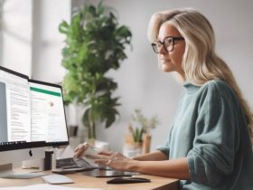 instructional design concept with Grammarly, person using computer software for educational content creation