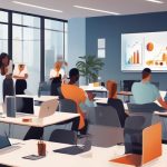 modern office training session with digital devices and diverse group of employees