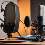 podcast studio with microphone and headphones