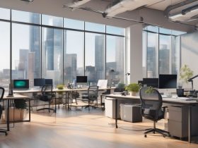 AI technology research assistant in modern office