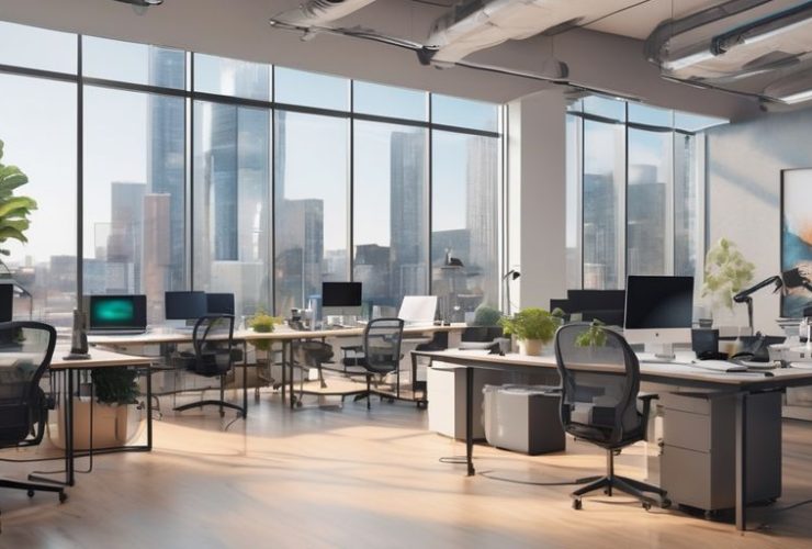 AI technology research assistant in modern office