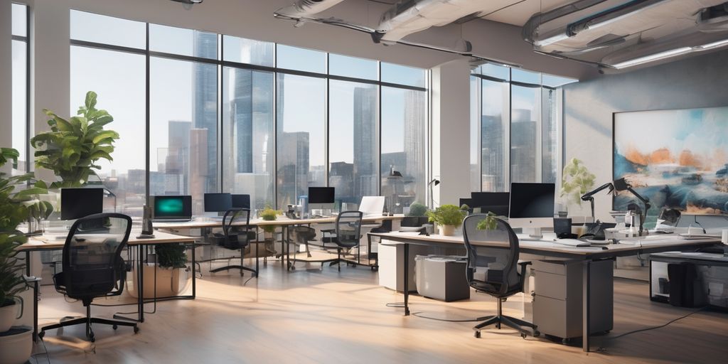 AI technology research assistant in modern office