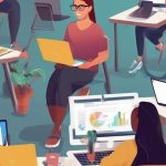e-learning technology and design concept with diverse students using computers