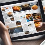 person reading news on digital tablet with RSS feed icons