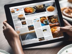 person reading news on digital tablet with RSS feed icons