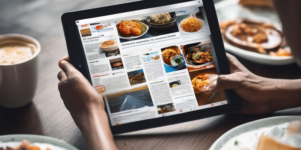 person reading news on digital tablet with RSS feed icons