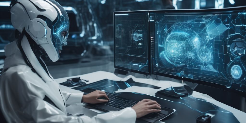 person using computer with futuristic AI interface