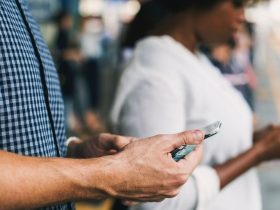 smartphone with chat interface in a messaging app
