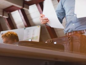 person chatting with a document in a modern office setting