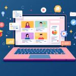 Illustration of a laptop with online course icons.