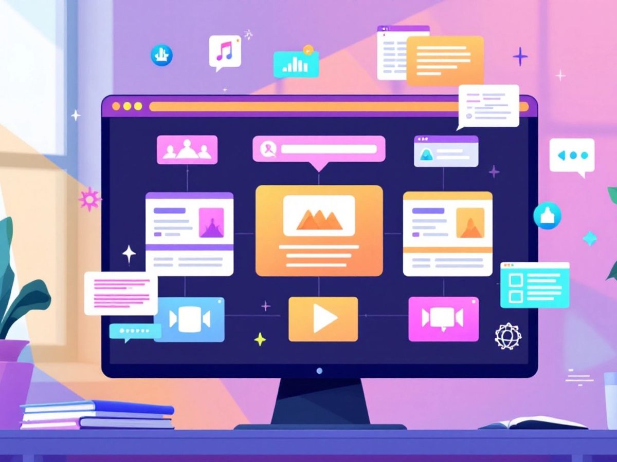 Illustration of a computer creating online courses.