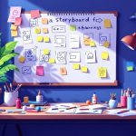Colourful storyboard in a creative workspace.