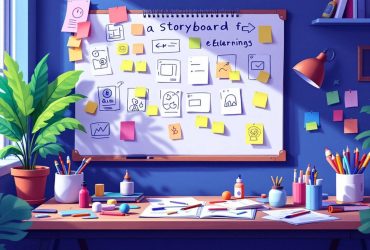 Colourful storyboard in a creative workspace.