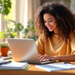 Person with laptop and educational materials creating courses.