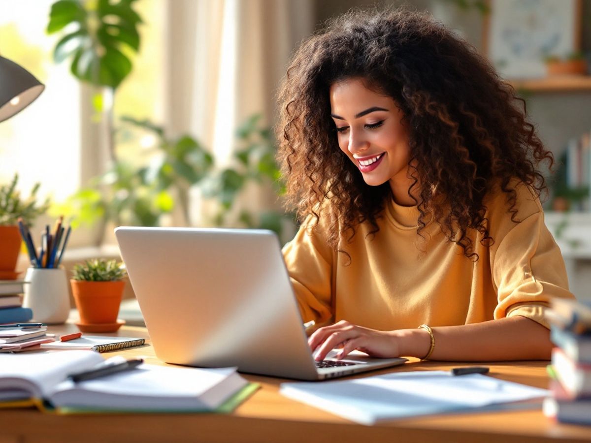 Person with laptop and educational materials creating courses.