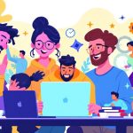Illustration of people creating online courses together.