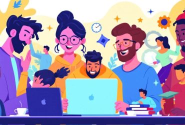 Illustration of people creating online courses together.