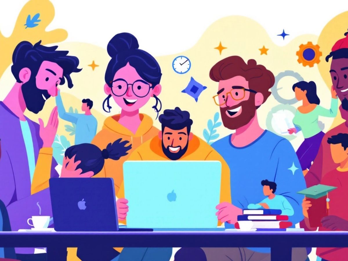 Illustration of people creating online courses together.