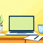 A beginner's workspace with laptop and notes.