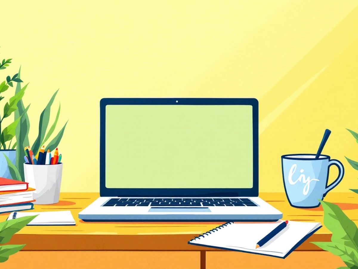 A beginner's workspace with laptop and notes.