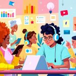 Diverse learners in a vibrant digital education setting.